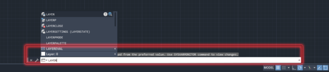 AutoCAD user interface - command line type