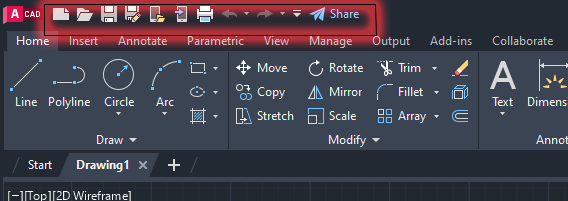 AutoCAD user interface - quick access